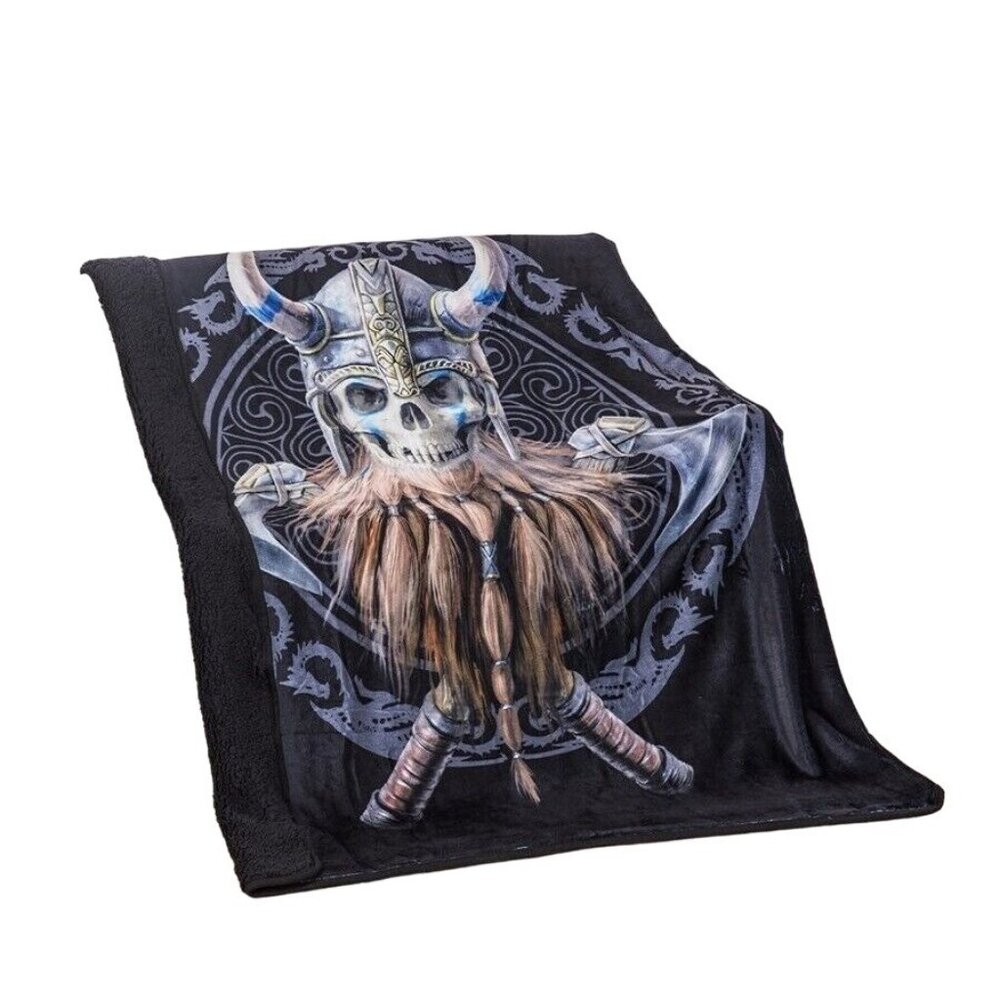 New Viking Skull Sherpa Plush Throw Gift Blanket SOFT Norse Warrior Axe Beard